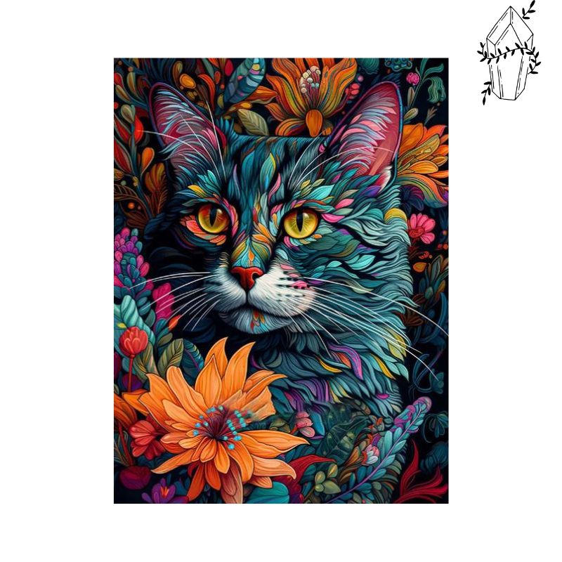 Diamond painting Abstract floral cat | Diamond-painting-club.us