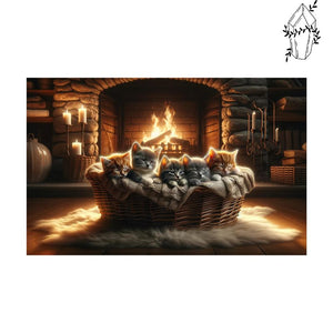 Diamond Painting Litter of Kittens in Front of the Fireplace