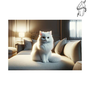 Diamond Painting White Cat in the Living Room