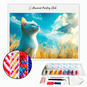 Diamond Painting White Cat in a Meadow