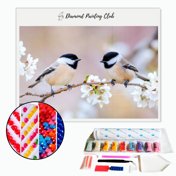 Diamond Painting Chickadees on a Cherry Tree