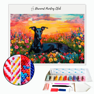 Diamond Painting Greyhound in the Flowers