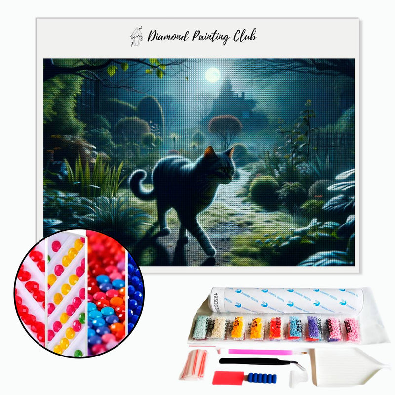 Diamond Painting Nocturnal Feline Stroll