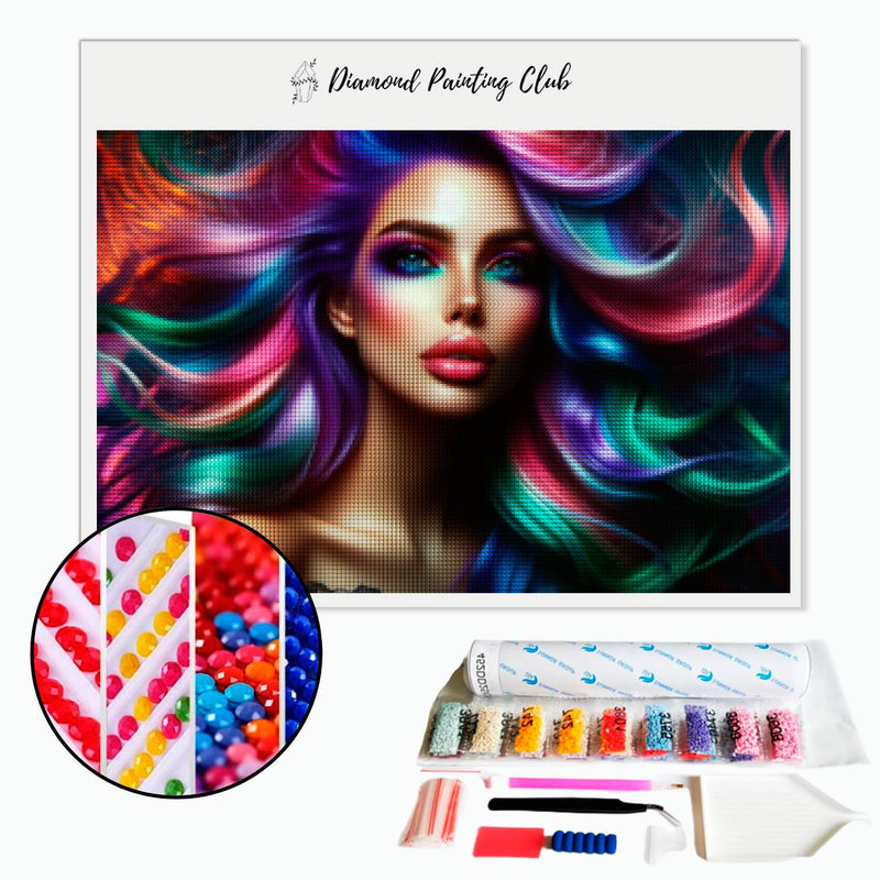 Diamond Painting Multicolored Hair Woman