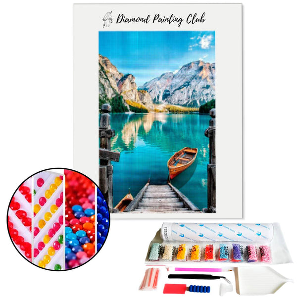 Diamond painting Pontoon on mountain lake | Diamond-painting-club.us
