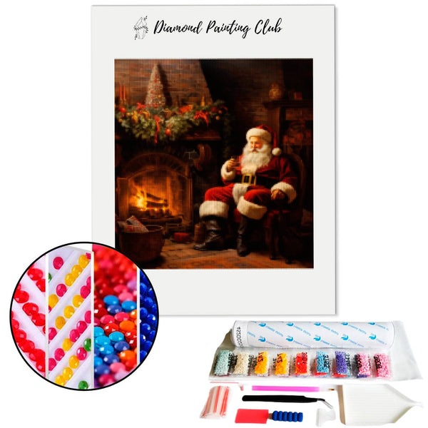 Diamond Painting Santa Claus in Front of the Fireplace | Diamond-painting-club.us