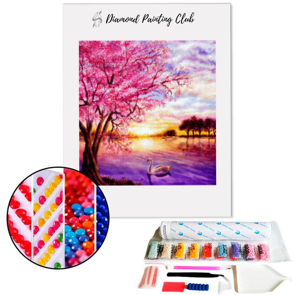 Diamond Painting Lake & Blossoming Cherry Tree | Diamond-painting-club.us