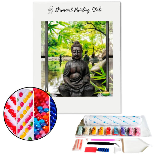 Diamond Painting Buddha Window on Zen Garden | Diamond-painting-club.us