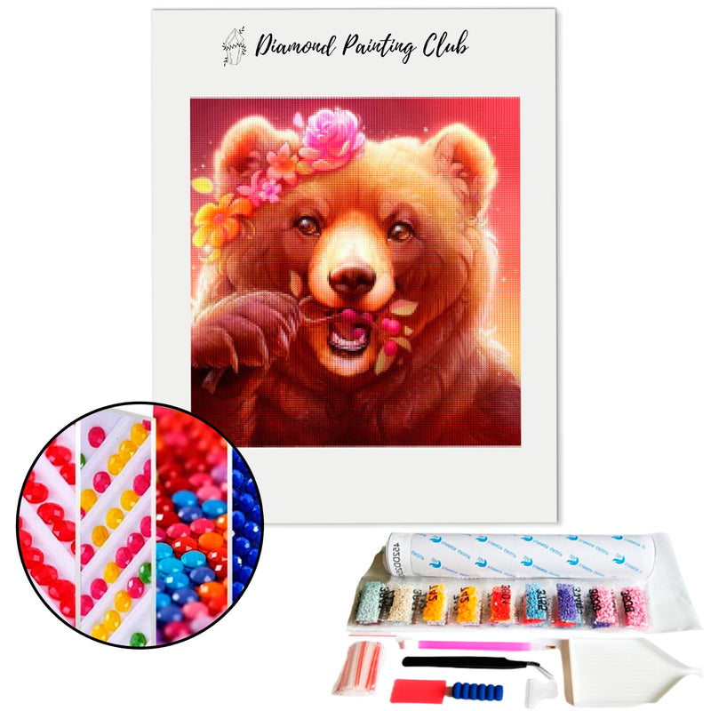 Diamond Painting Bear with Flower Crown | Diamond-painting-club.us