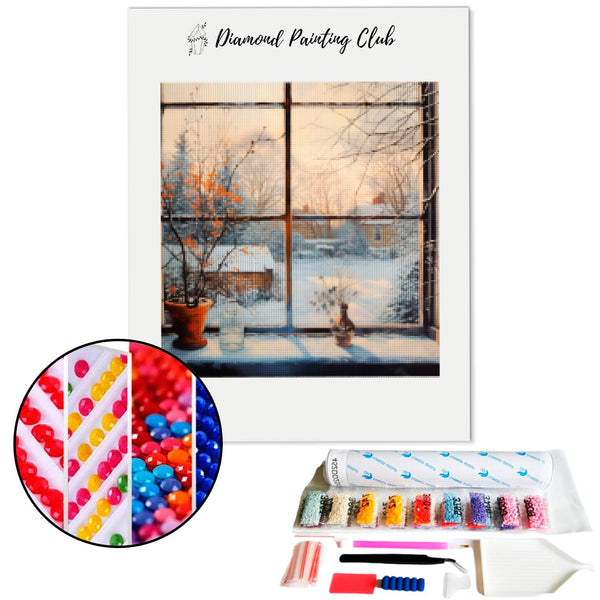 Diamond Painting Window on the Snowy Garden | Diamond-painting-club.us