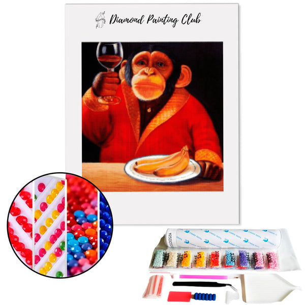 Diamond Painting Chimpanzee at Table | Diamond-painting-club.us