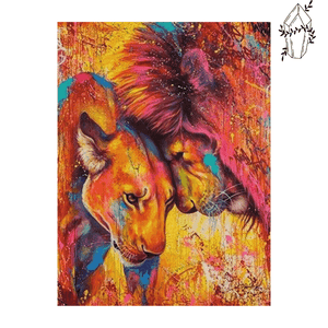 Diamond Painting Lion Couple Vibrant Colors | Diamond-painting-club.us