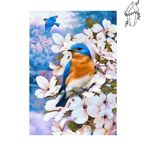 Diamond Painting Kingfisher and White Flowers | Diamond-painting-club.us