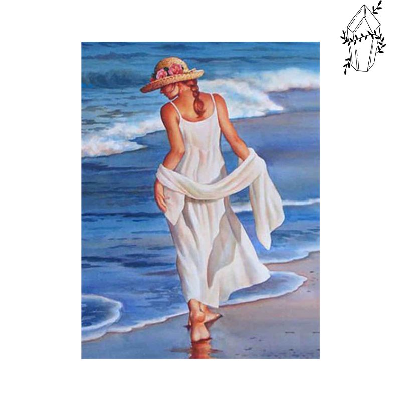 Diamond Painting Woman in White Dress on the Beach | Diamond-painting-club.us