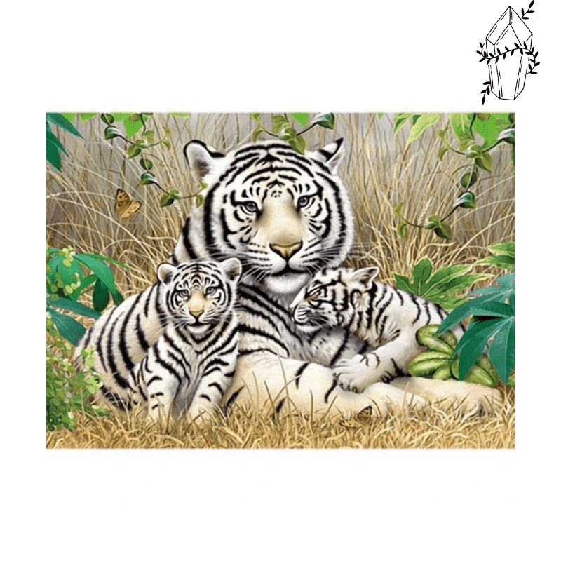 Diamond Painting White Tiger & Its Cubs | Diamond-painting-club.us