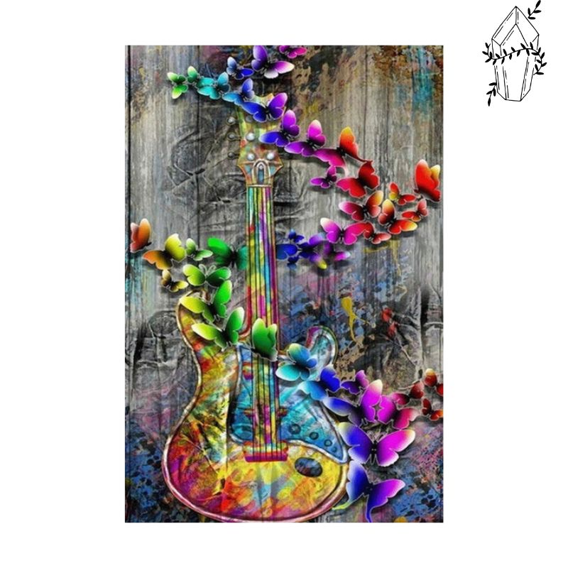 Diamond Painting Multicolored Floral Guitar | Diamond-painting-club.us