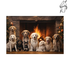 Diamond Painting Dogs in front of the Christmas Fireplace | Diamond-painting-club.us