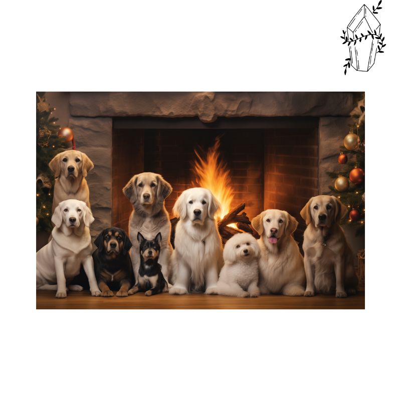 Diamond Painting Dogs in front of the Christmas Fireplace | Diamond-painting-club.us