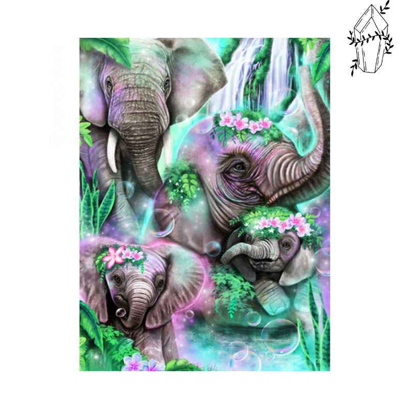 Diamond Painting Floral Elephants' Swim | Diamond-painting-club.us