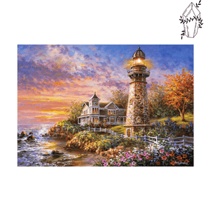 Floral Lighthouse by the Seaside | Diamond-painting-club.us