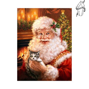 Diamond Painting Santa Claus and Kitten | Diamond-painting-club.us