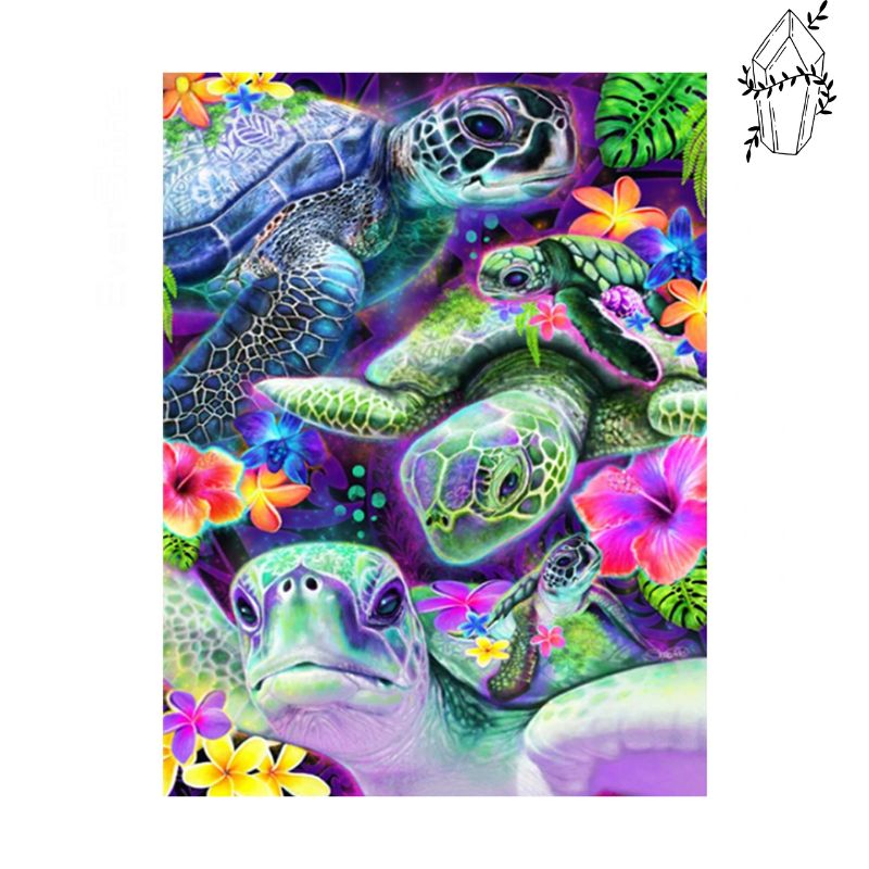 Diamond Painting Floral Swimming Turtle | Diamond-painting-club.us