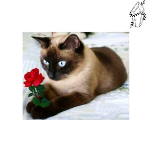 Diamond Painting Siamese Cat with a Rose | Diamond-painting-club.us