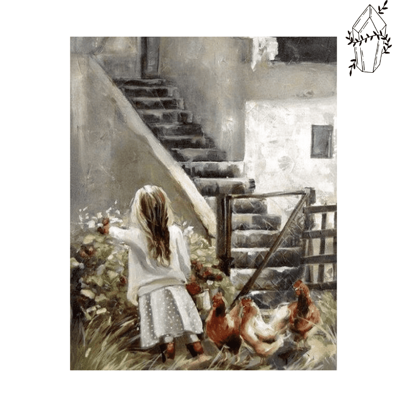 Diamond Painting Young Girl in the Chicken Coop | Diamond-painting-club.us