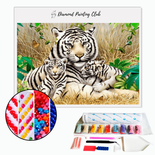 Diamond Painting White Tiger & Its Cubs | Diamond-painting-club.us