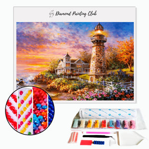 Floral Lighthouse by the Seaside | Diamond-painting-club.us