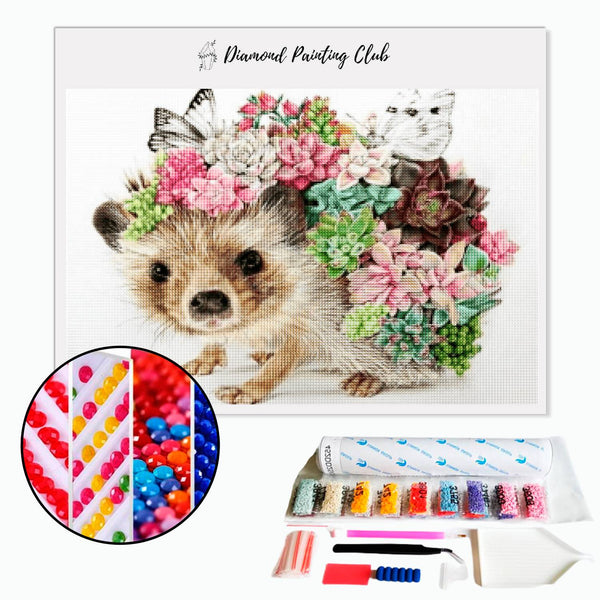 Diamond painting Hedgehog and flowers | Diamond-painting-club.us