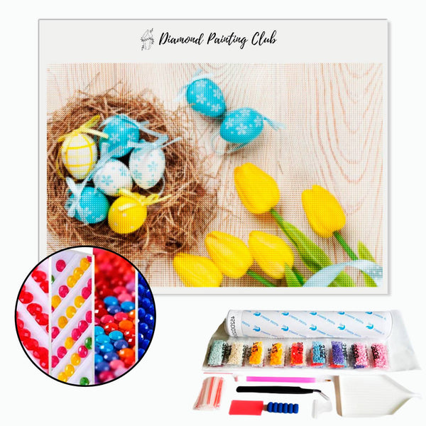 Diamond Painting Easter Eggs and Yellow Tulips | Diamond-painting-club.us