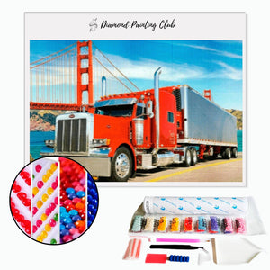 Diamond Painting Red Truck & Golden Gate Bridge. | Diamond-painting-club.us