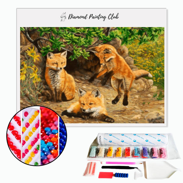 Diamond painting Fox Cubs & Den | Diamond-painting-club.us