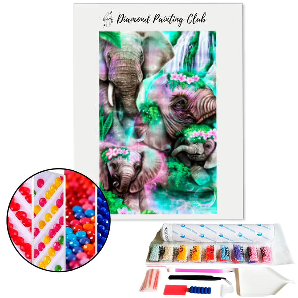 Diamond Painting Floral Elephants' Swim | Diamond-painting-club.us