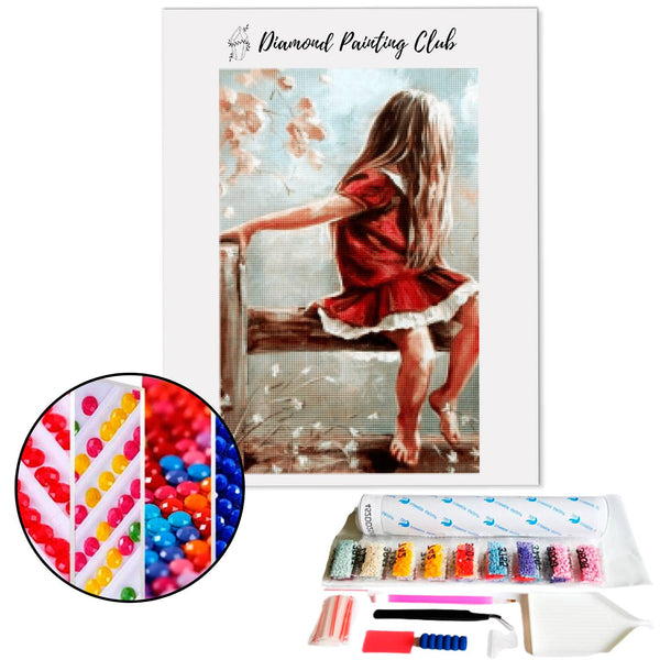 Diamond painting Young girl on a fence | Diamond-painting-club.us