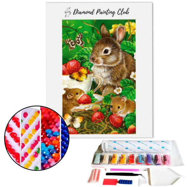 Diamond Painting Rabbit and Wild Strawberries | Diamond-painting-club.us