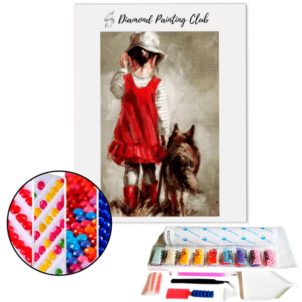 Diamond painting Red Girl with her dog | Diamond-painting-club.us