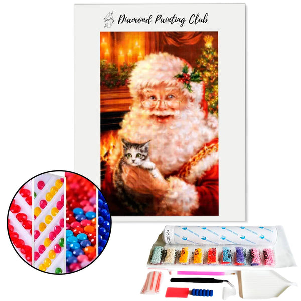 Diamond Painting Santa Claus and Kitten | Diamond-painting-club.us