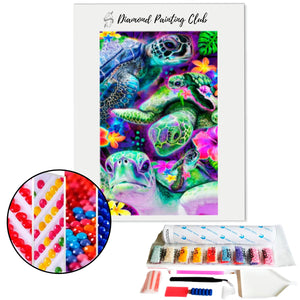 Diamond Painting Floral Swimming Turtle | Diamond-painting-club.us