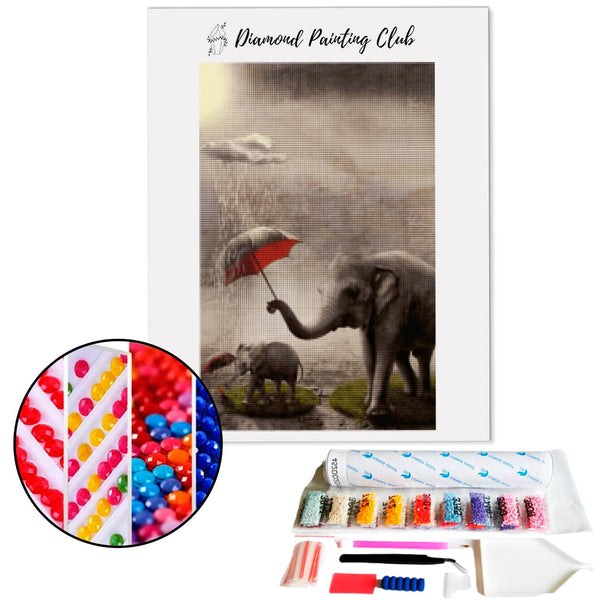 Diamond painting Elephant with an umbrella. | Diamond-painting-club.us