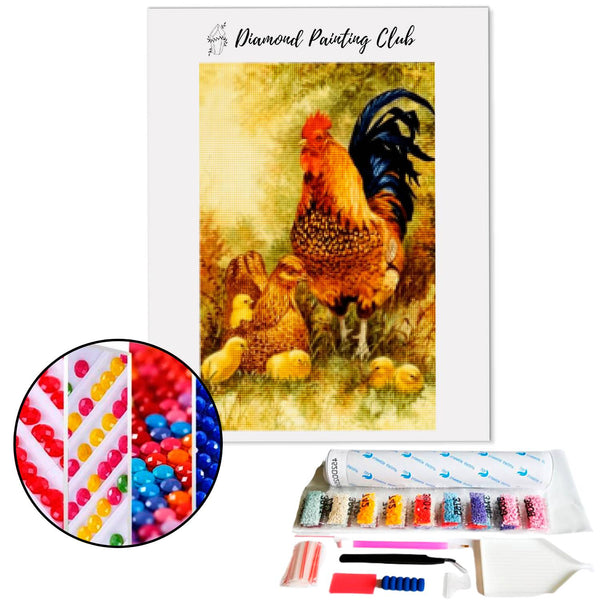 Diamond Painting Coq poule et leurs poussins | Diamond-painting-club.us