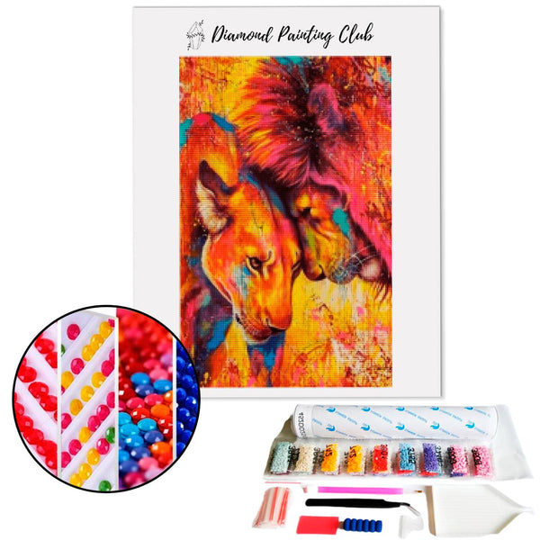 Diamond Painting Lion Couple Vibrant Colors | Diamond-painting-club.us