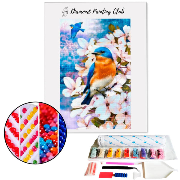 Diamond Painting Kingfisher and White Flowers | Diamond-painting-club.us