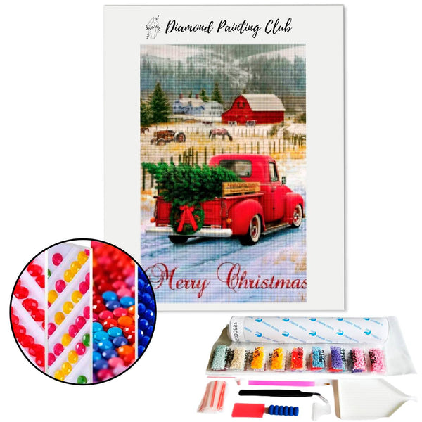 Diamond Painting Red Van for Christmas | Diamond-painting-club.us