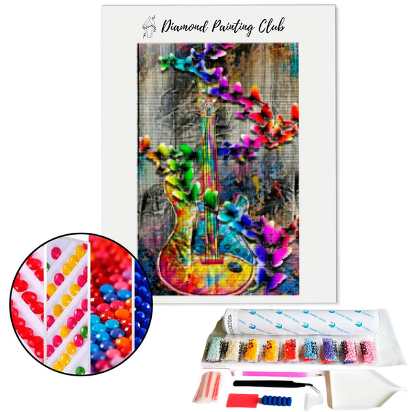 Diamond Painting Multicolored Floral Guitar | Diamond-painting-club.us