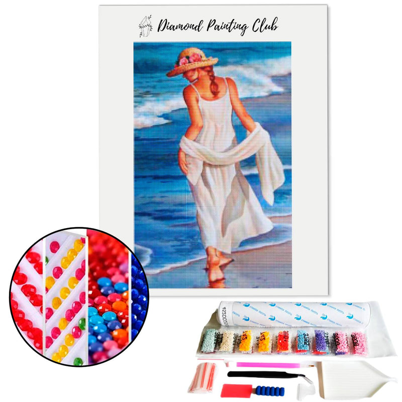 Diamond Painting Woman in White Dress on the Beach | Diamond-painting-club.us