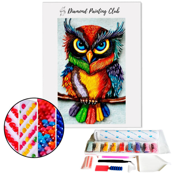 Diamond painting Colored Abstract Owl | Diamond-painting-club.us