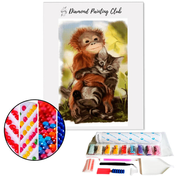 Diamond painting Orangutan & Kitten. | Diamond-painting-club.us