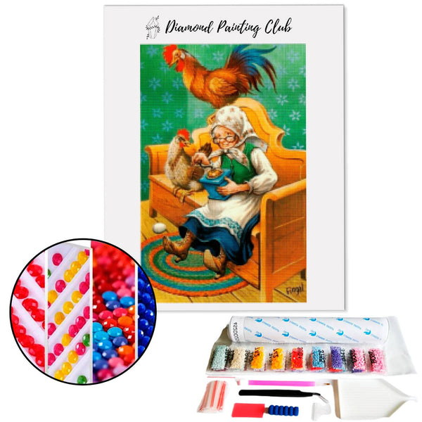 Diamond painting Grandmother and her poultry. | Diamond-painting-club.us